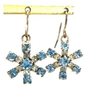 Vintage Silver Tone Snowflake Pierced Dangle Earrings w Light Icy Blue Crystals